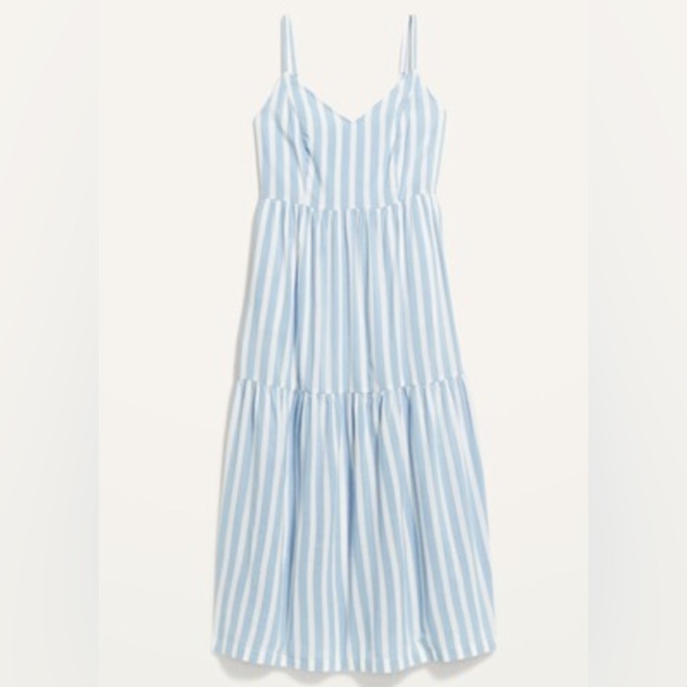 Tiered Striped Maxi Cami Swing Dress | Light Blue and White Stripes
